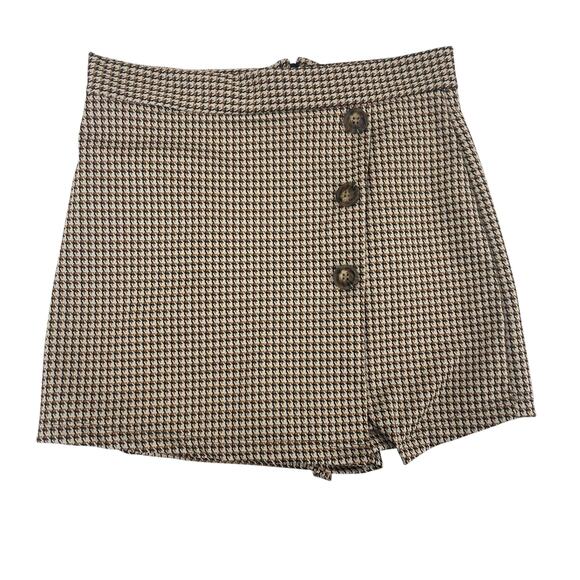 Altar’d State Wrap Front Houndstooth Tan Black Shorts Womens Small - Picture 1 of 6